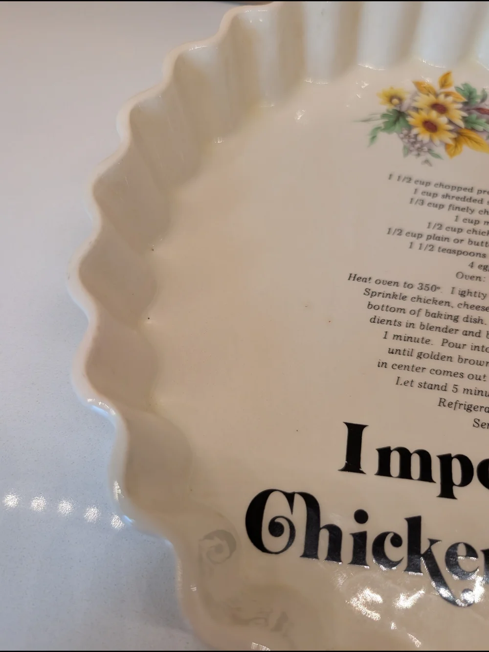 Vintage Quiche Recipe Pie Plate 10